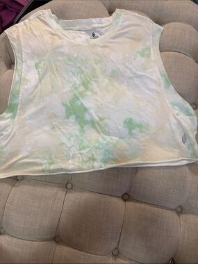FP Movement by Free People White & Mint Tie-Dye Cropped Muscle Tee